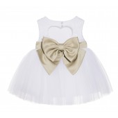 White / Champagne Lace Heart Cutout Flower Girl Dress Baby Dress BB1