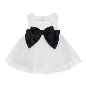 Ivory / Black Lace Heart Cutout Flower Girl Dress Baby Dress BB1