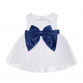 White / Navy Blue Lace Heart Cutout Flower Girl Dress Baby Dress BB1
