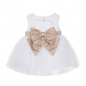 White / Rose Gold Lace Heart Cutout Flower Girl Dress Baby Dress BB1