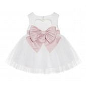 Ivory / Blush Pink Lace Heart Cutout Flower Girl Dress Baby Dress BB1