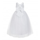 White Crossed Straps A-Line Flower Girl Dress 177