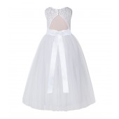White Tulle A-Line Lace Flower Girl Dress 178