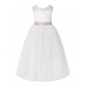 Ivory / Blush Pink Tulle A-Line Lace Flower Girl Dress 178