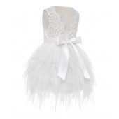 Ivory Tiered Tulle Flower Girl Dress Lace Back Dress LG6