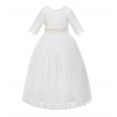 Ivory Eyelash Lace Flower Girl Dress A-Line Tulle Dress LG5