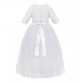 White Eyelash Lace Flower Girl Dress A-Line Tulle Dress LG5