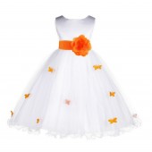 Orange Butterflies Tulle Flower Girl Dress Elegant Pageant 509S