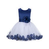 Navy Blue Rose Petals Tulle Flower Girl Dress Formal Wear 305NS