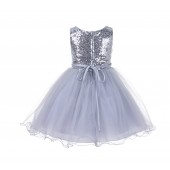 Silver Glitter Sequin Tulle Flower Girl Dress Birthday Party 011