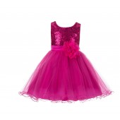 Fuchsia Glitter Sequin Tulle Flower Girl Dress Birthday Party 011