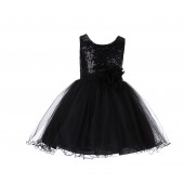Black Glitter Sequin Tulle Flower Girl Dress Reception Recital 011NF