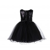 Black Glitter Sequin Tulle Flower Girl Dress Birthday Party 011