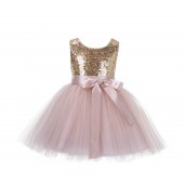 Gold/Blush Pink/Blush Pink Glitter Sequin Tulle Flower Girl Dress Recital Ceremony 123S