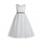 White / Rose Gold V-Back Lace Edge Flower Girl Dress 183