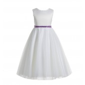 White / Lilac V-Back Lace Edge Flower Girl Dress 183