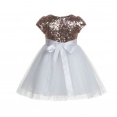 Rose Gold / White Cap Sleeves Sequin Flower Girl Dress 175