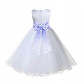 White / Lavender Tulle Rattail Edge Flower Girl Dress Wedding Bridesmaid 829T
