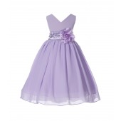 Lilac V-Neck Yoryu Chiffon Flower Girl Dress Special Occasions 503F
