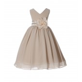 Champagne V-Neck Yoryu Chiffon Flower Girl Dress Event Occasions 503NF