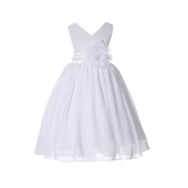 White/White V-Neck Yoryu Chiffon Flower Girl Dress Wedding 503NF