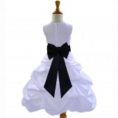 White/Black Satin Pick-Up Bubble Flower Girl Dress Wedding 808T
