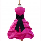 Fuchsia/Black Satin Pick-Up Bubble Flower Girl Dress Elegant 808T