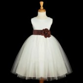 Ivory/Brown Satin Tulle Flower Girl Dress Wedding Pageant 831S