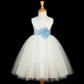 White/Sky Satin Tulle Flower Girl Dress Wedding Pageant 831S