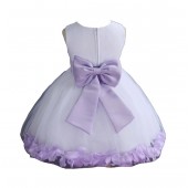 White/ Lilac Rose Petals Tulle Flower Girl Dress Wedding 305T