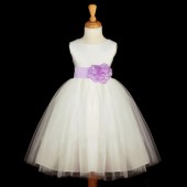 White/Lilac Satin Tulle Flower Girl Dress Wedding Pageant 831S