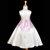 Ivory/Pink A-Line Satin Flower Girl Dress Pageant Reception 821S