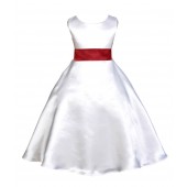 White/Apple Red A-Line Satin Flower Girl Dress Wedding Bridal 821S