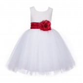 Ivory/Apple Red Lace Embroidery Tulle Flower Girl Dress Pageant 118