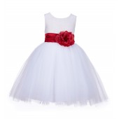 White/Apple Red Lace Embroidery Tulle Flower Girl Dress Wedding 118