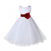 White/Apple Red Tulle Rattail Edge Flower Girl Dress Wedding Bridal 829S
