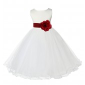 Ivory/Apple Red Tulle Rattail Edge Flower Girl Dress Pageant Recital 829S