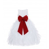 White/Apple Red Ruffled Organza Flower Girl Dress Wedding Pageant 168T