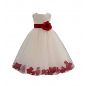 Ivory/Apple Red Tulle Rose Petals Flower Girl Dress Recital 302a