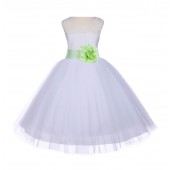 White/Apple Green Floral Lace Bodice Tulle Flower Girl Dress Wedding 153S