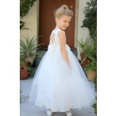 Ivory Floral Lace Heart Cutout Flower Girl Dress with Flower 172F