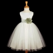 White/Sage Satin Tulle Flower Girl Dress Wedding Pageant 831S