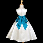 Ivory/Turquoise A-Line Satin Flower Girl Dress Pageant Reception 821S