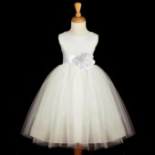White/White Satin Tulle Flower Girl Dress Wedding Pageant 831S