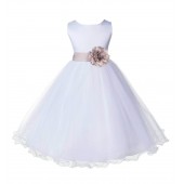 White/Biscuit Tulle Rattail Edge Flower Girl Dress Wedding Bridal 829S