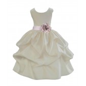 Ivory/Biscuit Satin Pick-Up Flower Girl Dress Bridesmaid 208S