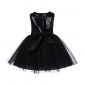 Black Sparkling Sequins Mesh Tulle Flower Girl Dress Stylish 124