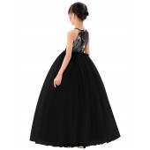 Black Halter Neck Tulle Flower Girl Dress Seq4
