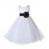 White/Black Tulle Rattail Edge Flower Girl Dress Wedding Bridal 829S