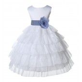 White/Bluebird Satin Shimmering Organza Flower Girl Dress Wedding 308S